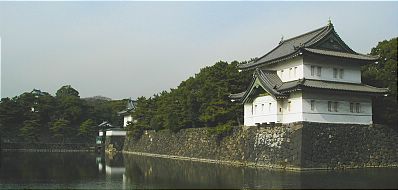Moats and walls surround the imperial palace