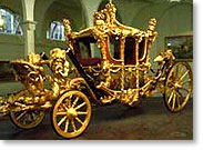 The Gold State Coach, the remarkably ornate coach built for George III, now housed in the Royal Mews