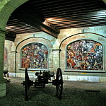The Old Arsenal is a former battery, now home to a 1949 mosaic by Alexandre Cingria depicting Caesar’s arrival in the city 58 BC.